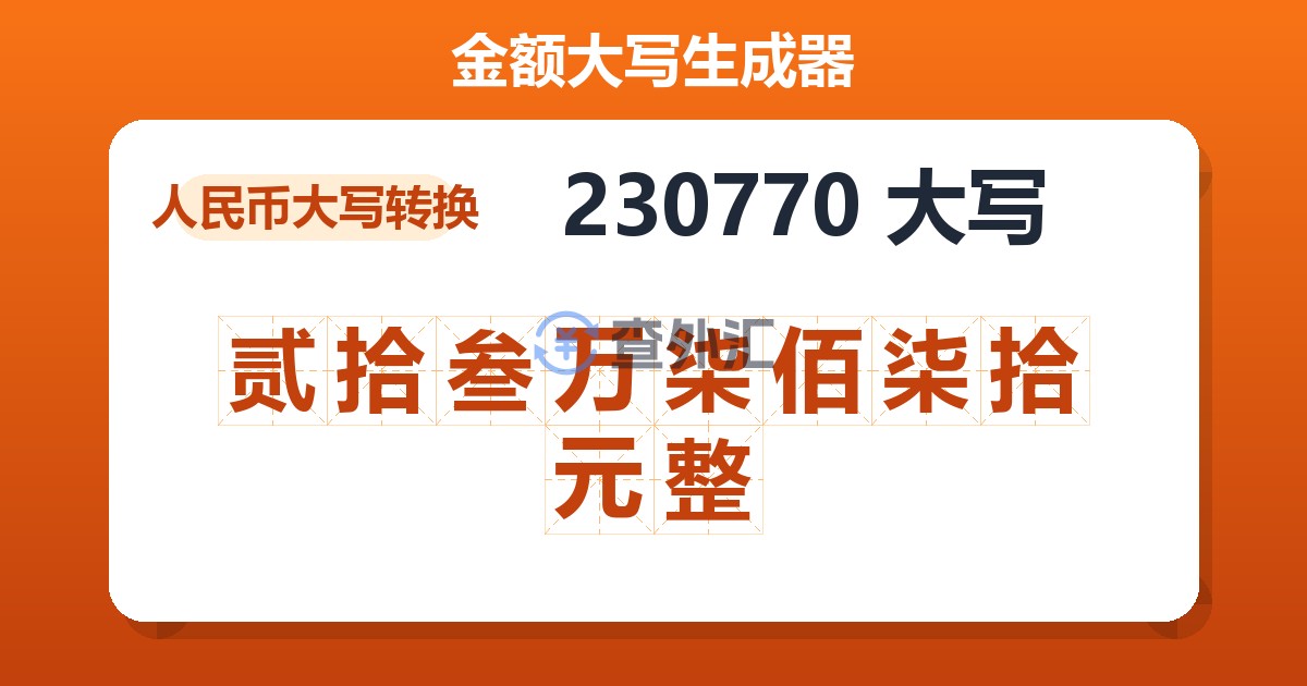 230770大写 贰拾叁万柒佰柒拾元整