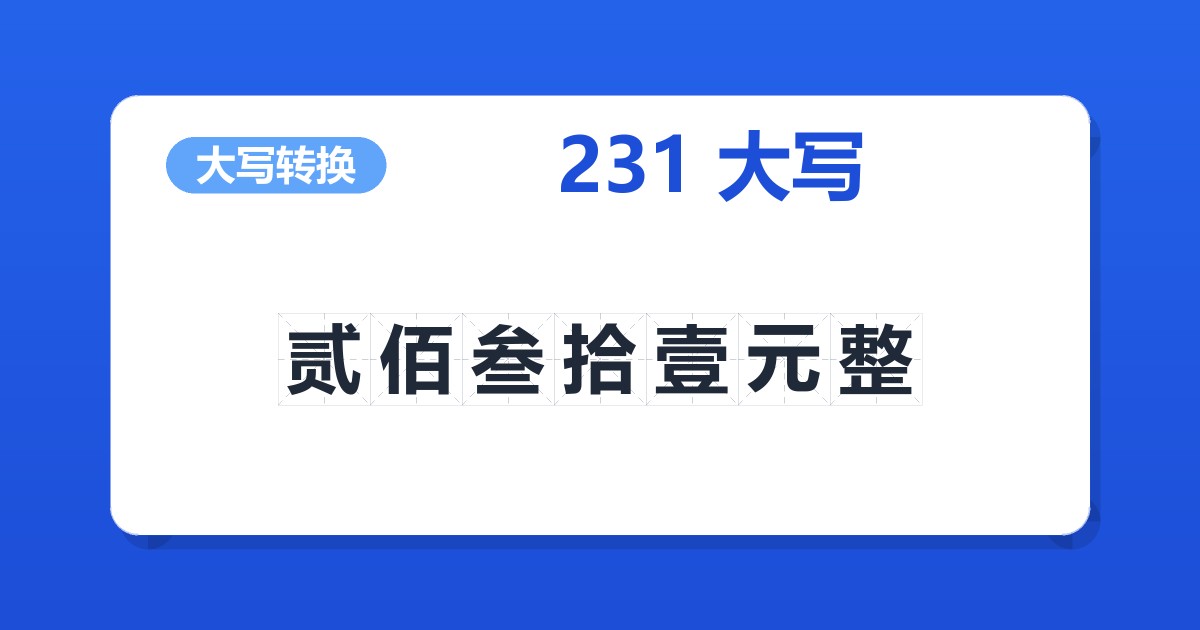 231大写 贰佰叁拾壹元整