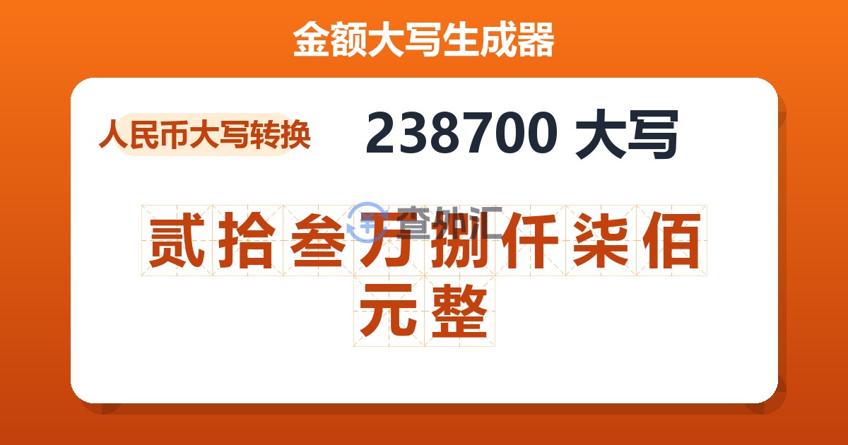 238700大写 贰拾叁万捌仟柒佰元整