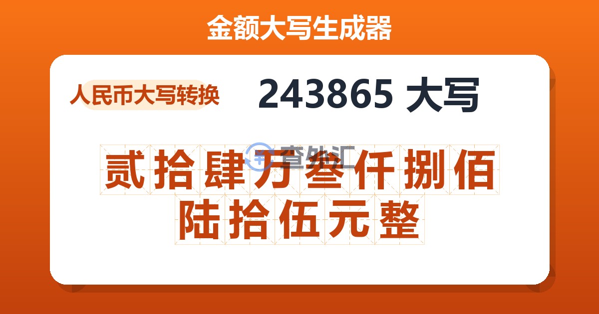 243865大写 贰拾肆万叁仟捌佰陆拾伍元整