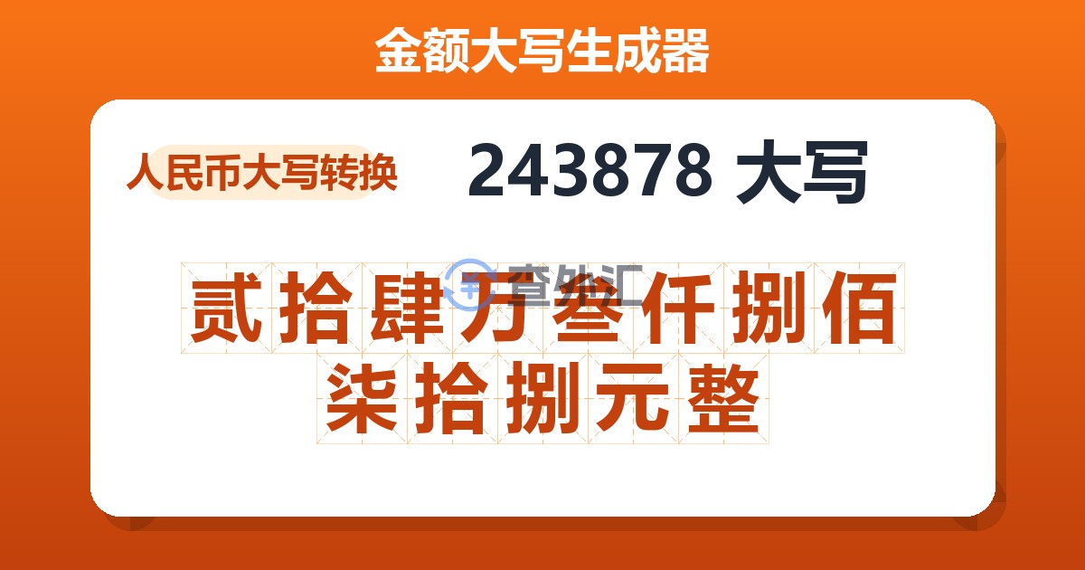 243878大写 贰拾肆万叁仟捌佰柒拾捌元整