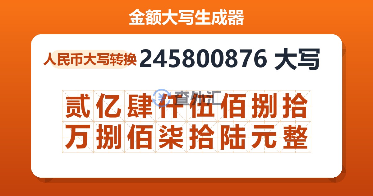 245800876大写 贰亿肆仟伍佰捌拾万捌佰柒拾陆元整