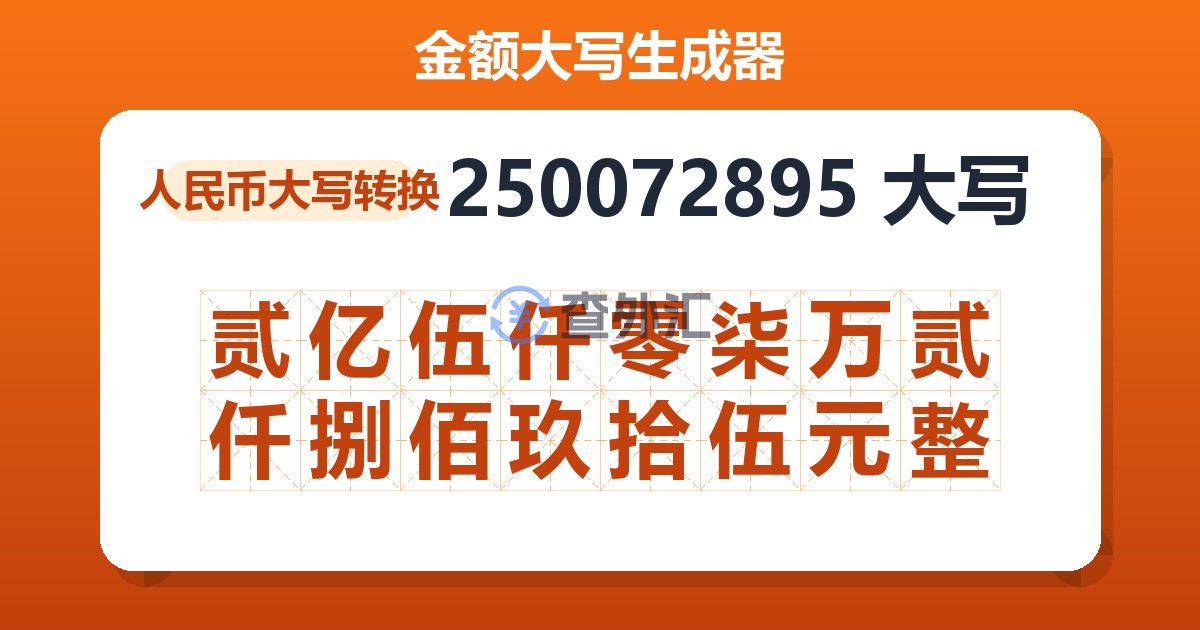 250072895大写 贰亿伍仟零柒万贰仟捌佰玖拾伍元整