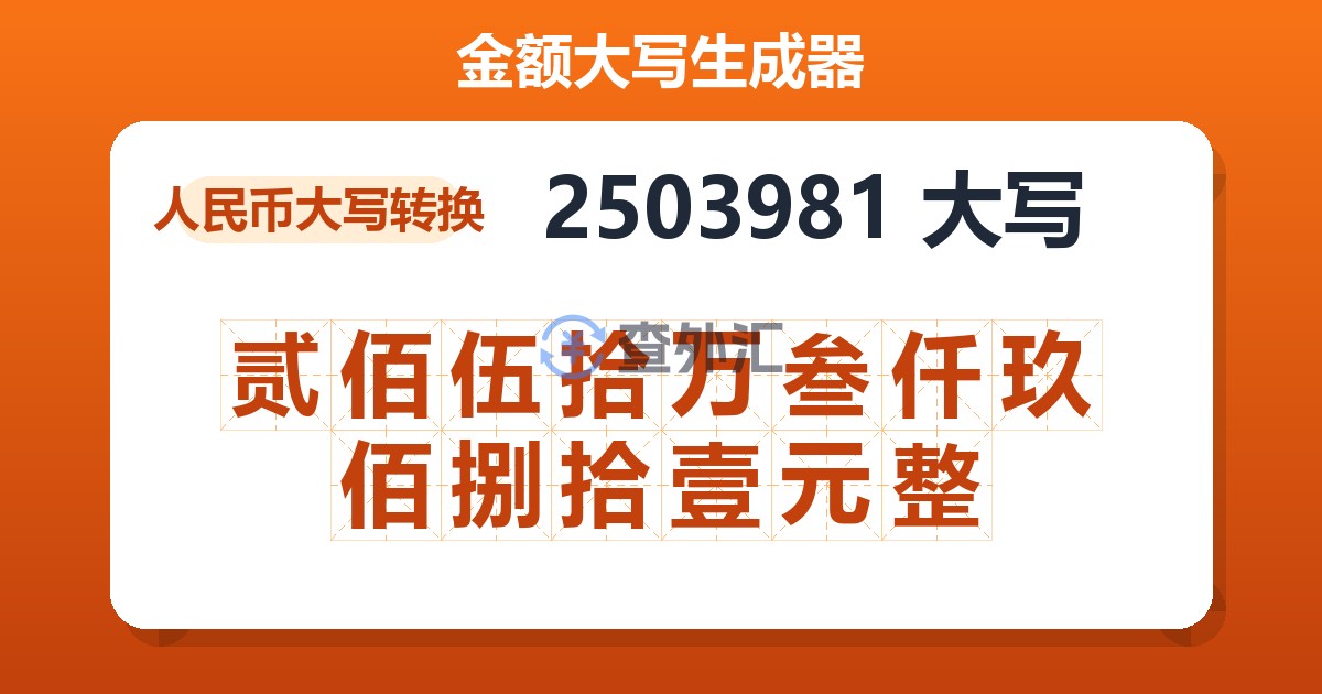 2503981大写 贰佰伍拾万叁仟玖佰捌拾壹元整