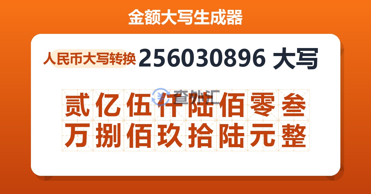 256030896大写 贰亿伍仟陆佰零叁万捌佰玖拾陆元整