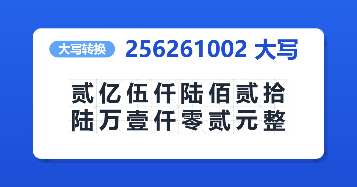 256261002大写 贰亿伍仟陆佰贰拾陆万壹仟零贰元整
