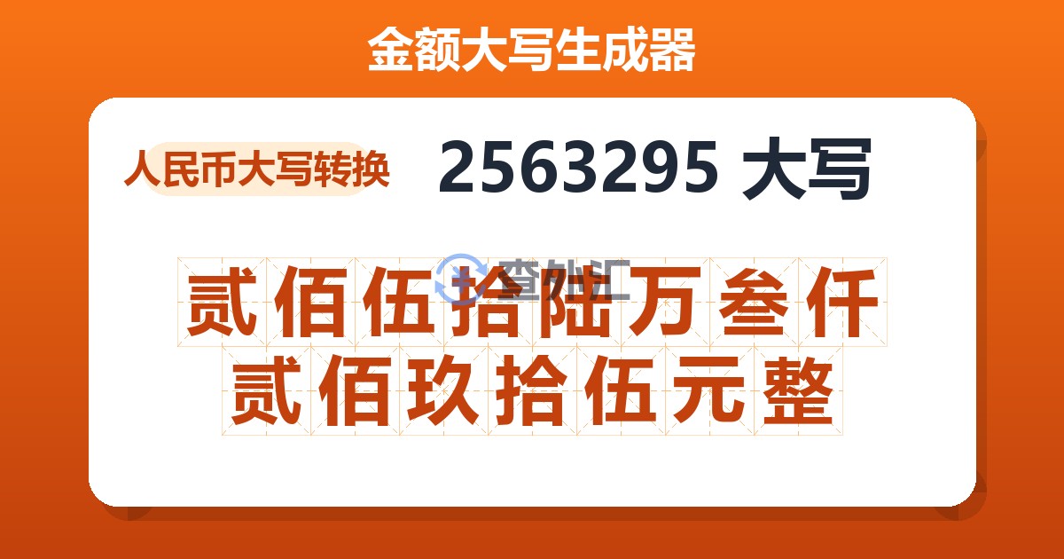 2563295大写 贰佰伍拾陆万叁仟贰佰玖拾伍元整