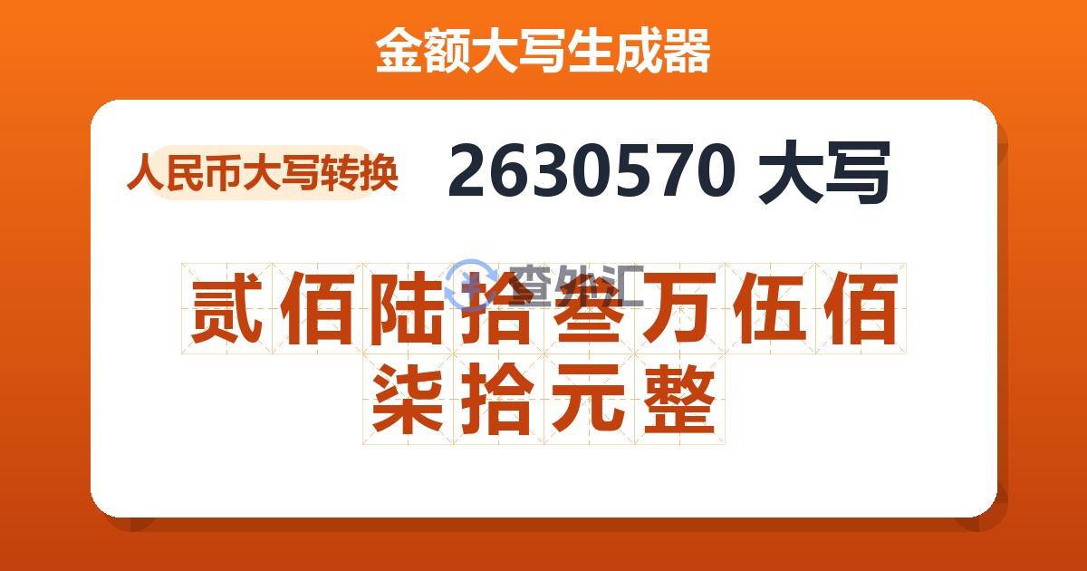 2630570大写 贰佰陆拾叁万伍佰柒拾元整