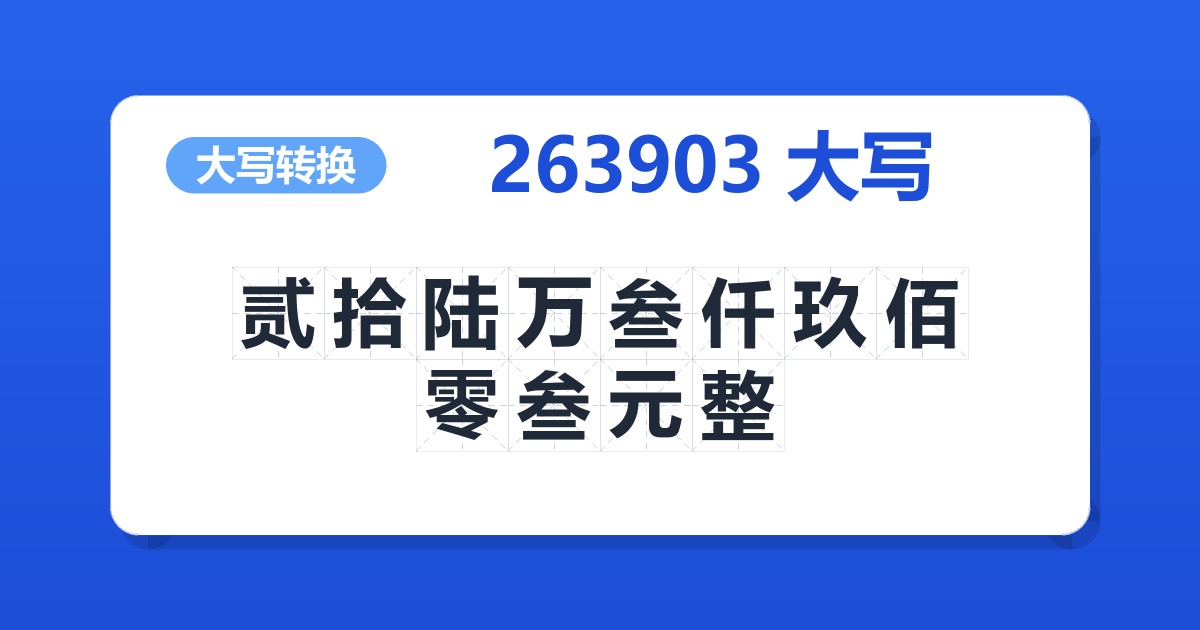 263903大写 贰拾陆万叁仟玖佰零叁元整