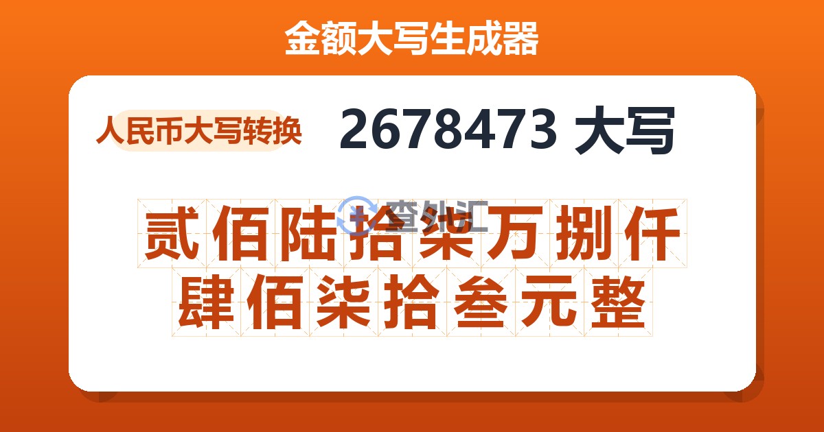 2678473大写 贰佰陆拾柒万捌仟肆佰柒拾叁元整