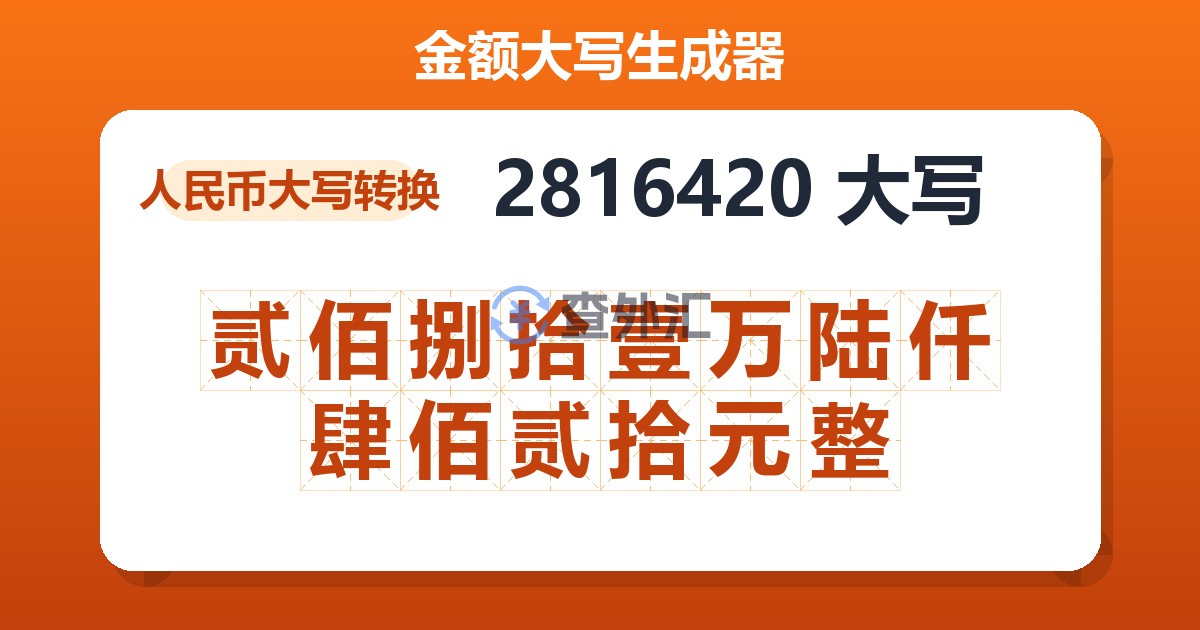 2816420大写 贰佰捌拾壹万陆仟肆佰贰拾元整