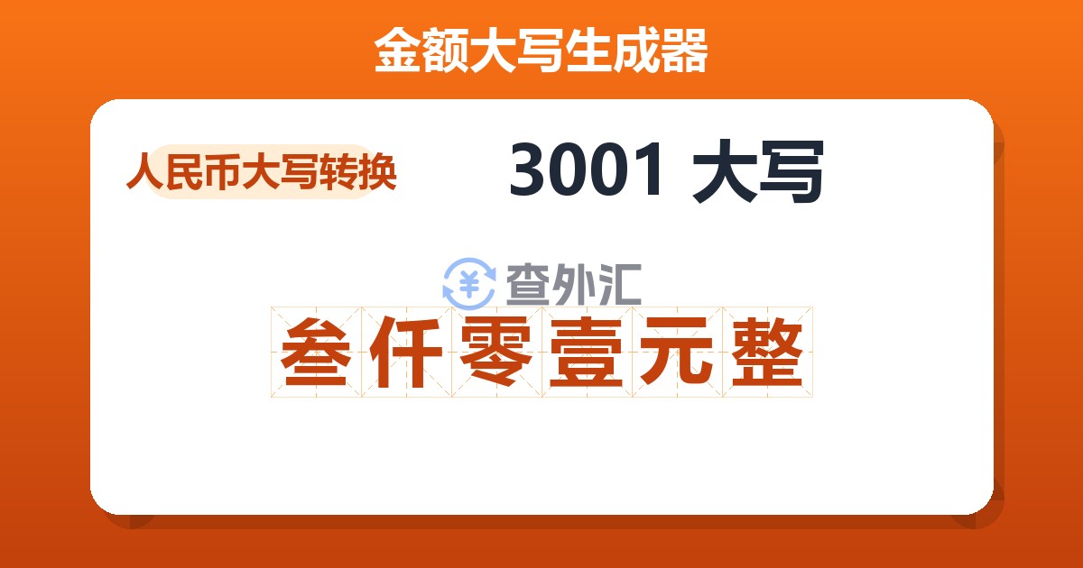 3001大写 叁仟零壹元整