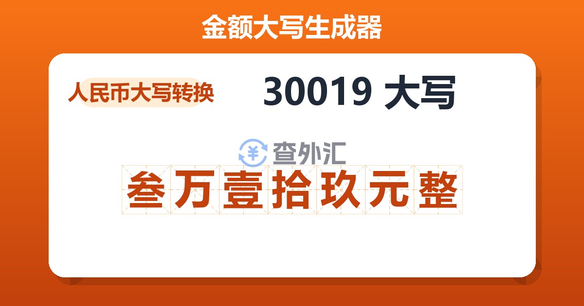 30019大写 叁万壹拾玖元整