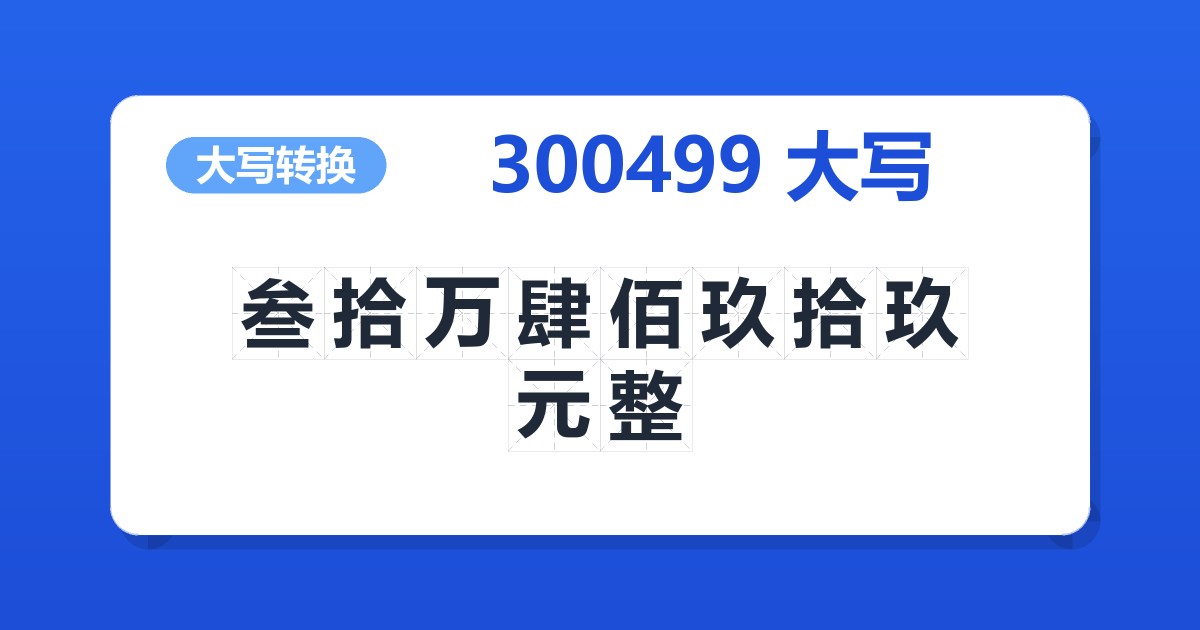 300499大写 叁拾万肆佰玖拾玖元整