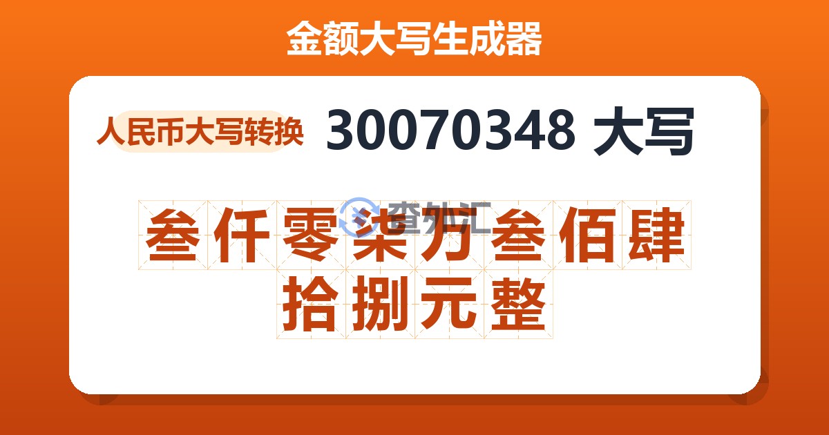 30070348大写 叁仟零柒万叁佰肆拾捌元整