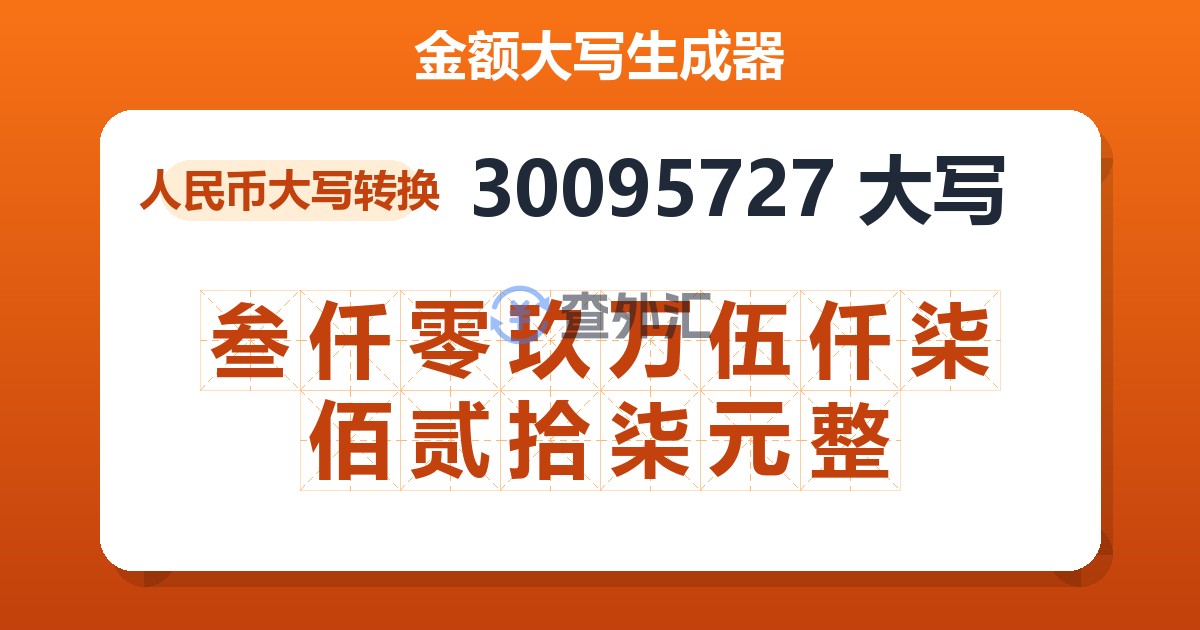 30095727大写 叁仟零玖万伍仟柒佰贰拾柒元整