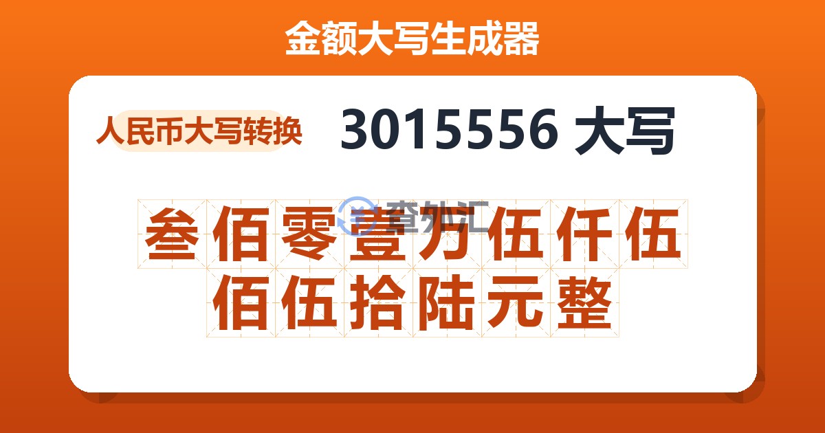 3015556大写 叁佰零壹万伍仟伍佰伍拾陆元整