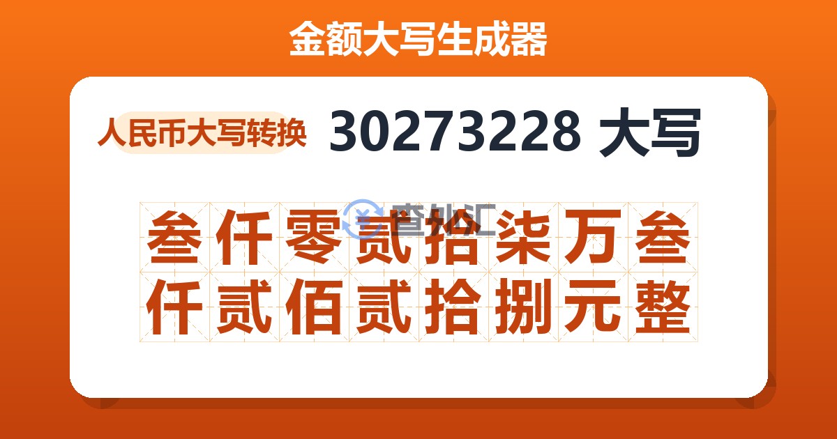 30273228大写 叁仟零贰拾柒万叁仟贰佰贰拾捌元整