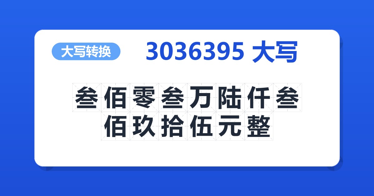 3036395大写 叁佰零叁万陆仟叁佰玖拾伍元整