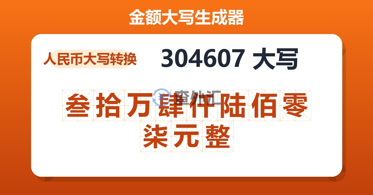304607大写 叁拾万肆仟陆佰零柒元整