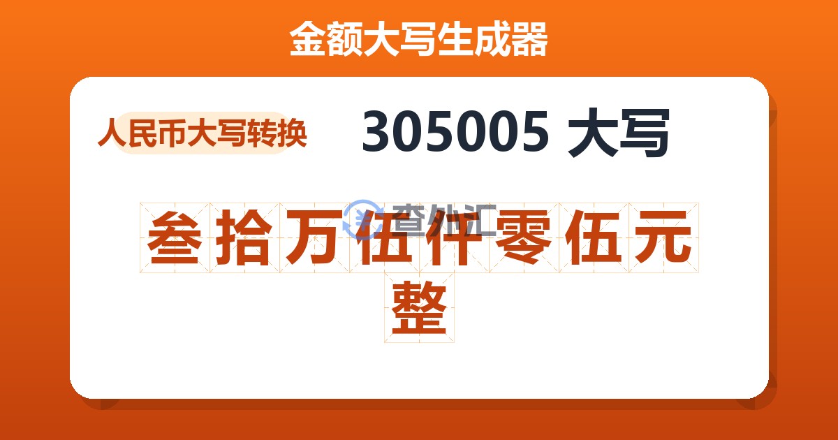 305005大写 叁拾万伍仟零伍元整