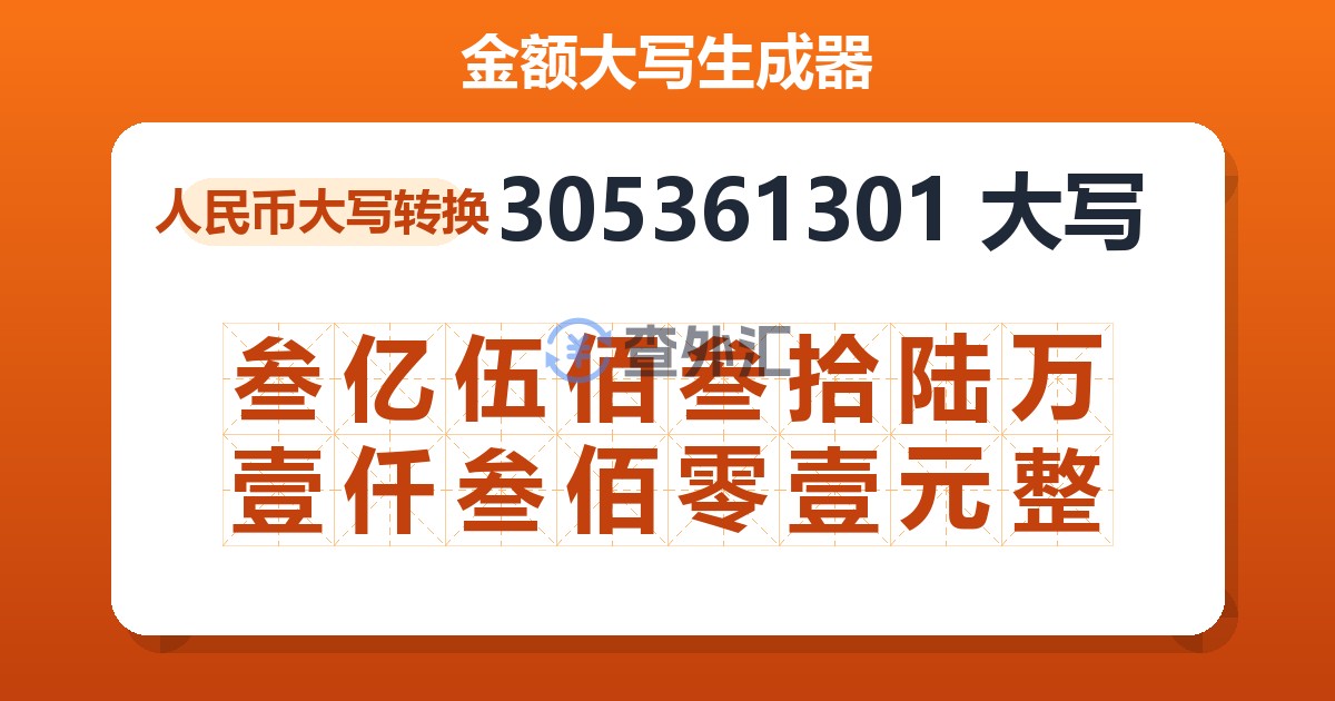 305361301大写 叁亿伍佰叁拾陆万壹仟叁佰零壹元整