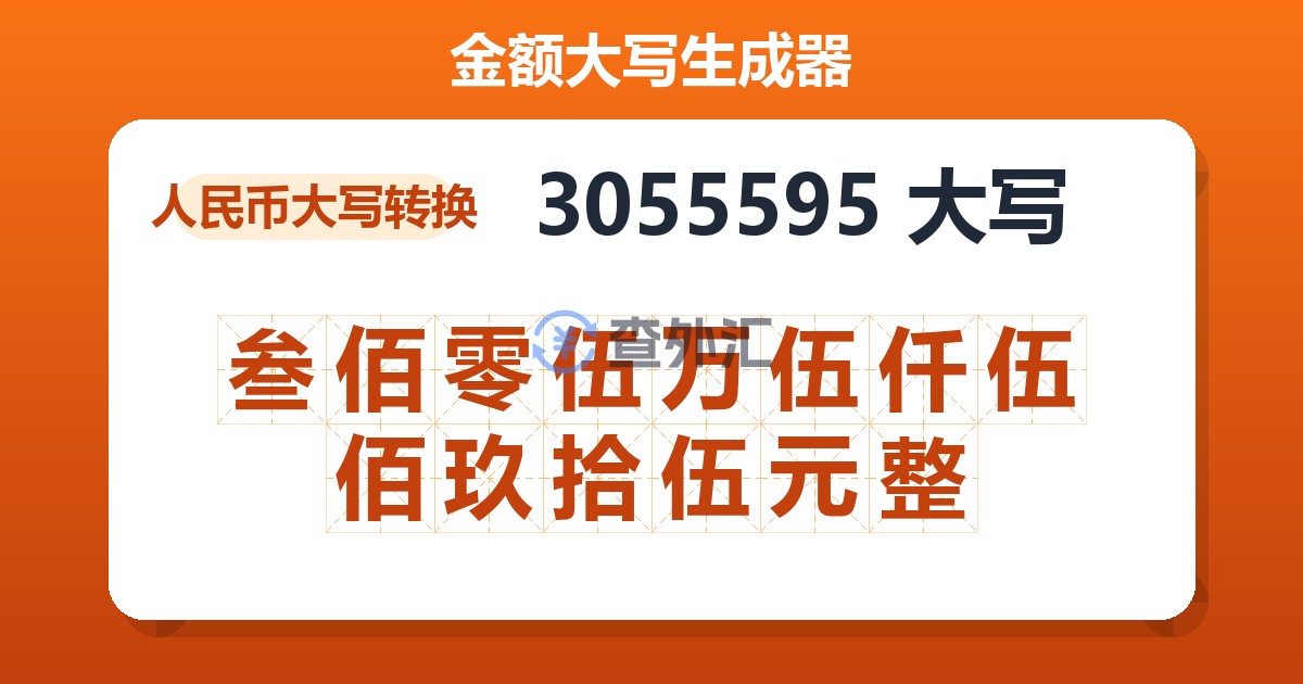 3055595大写 叁佰零伍万伍仟伍佰玖拾伍元整