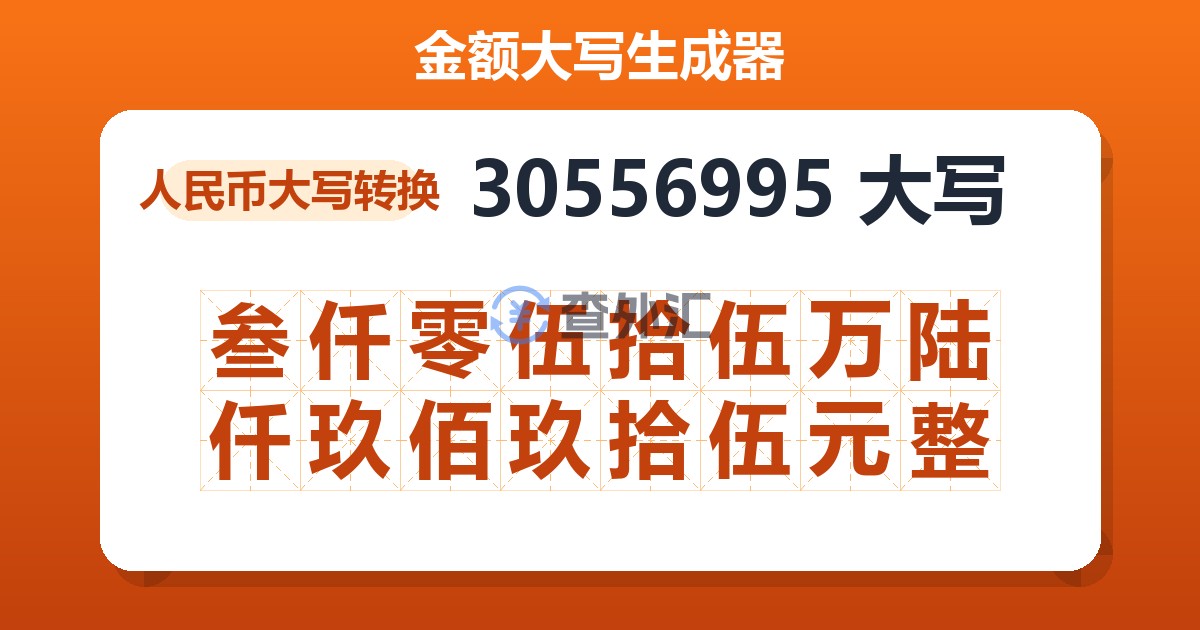 30556995大写 叁仟零伍拾伍万陆仟玖佰玖拾伍元整