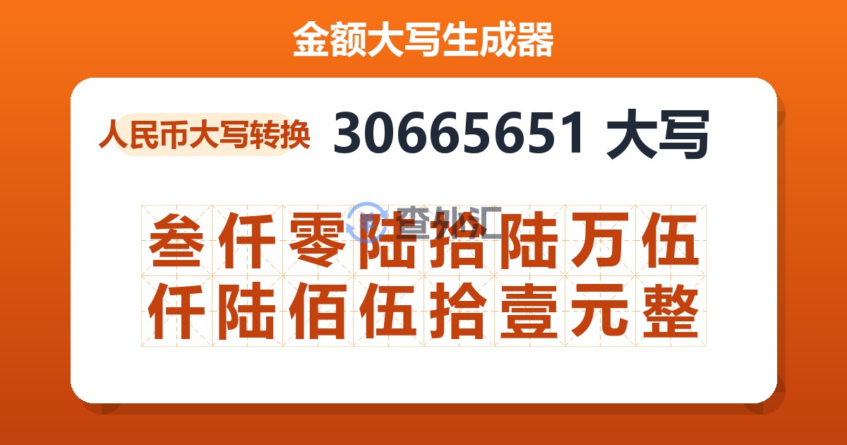 30665651大写 叁仟零陆拾陆万伍仟陆佰伍拾壹元整