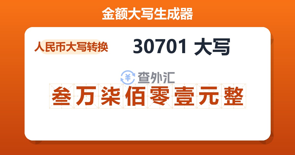 30701大写 叁万柒佰零壹元整