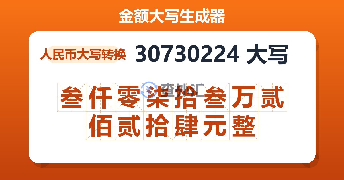 30730224大写 叁仟零柒拾叁万贰佰贰拾肆元整