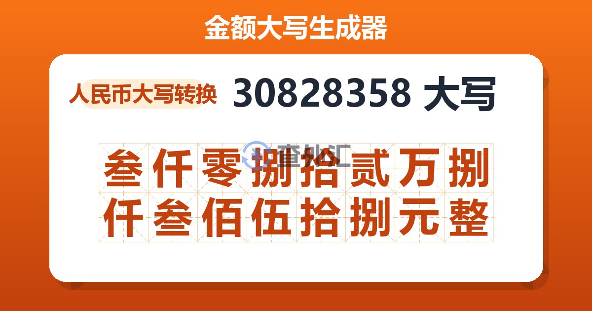 30828358大写 叁仟零捌拾贰万捌仟叁佰伍拾捌元整