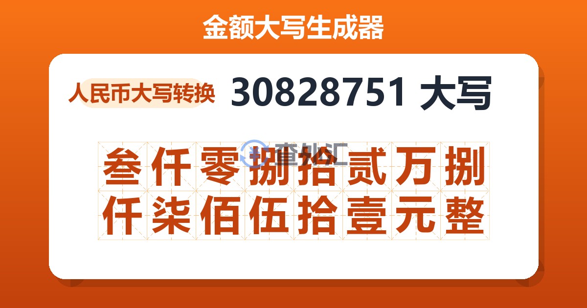 30828751大写 叁仟零捌拾贰万捌仟柒佰伍拾壹元整