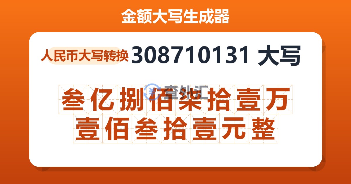 308710131大写 叁亿捌佰柒拾壹万壹佰叁拾壹元整