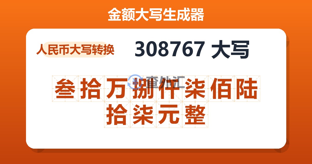 308767大写 叁拾万捌仟柒佰陆拾柒元整