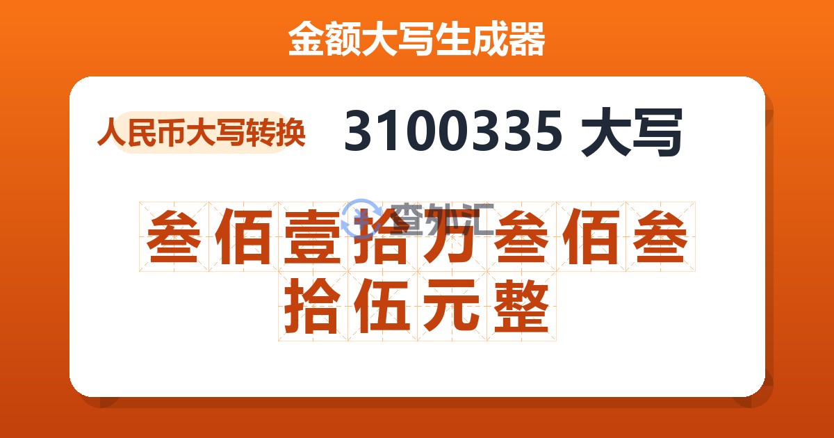 3100335大写 叁佰壹拾万叁佰叁拾伍元整
