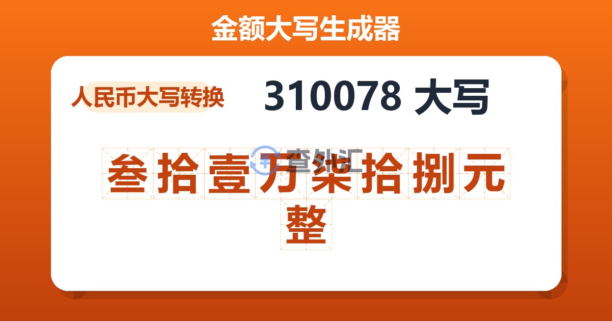 310078大写 叁拾壹万柒拾捌元整