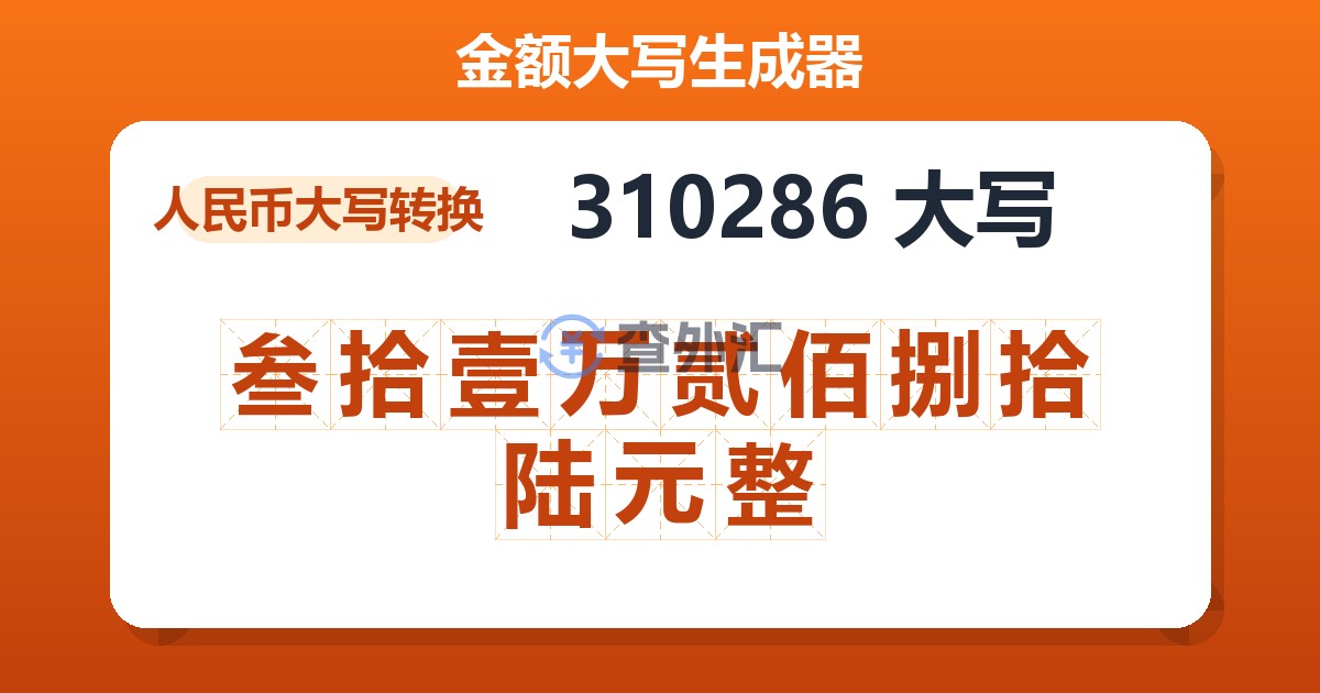 310286大写 叁拾壹万贰佰捌拾陆元整