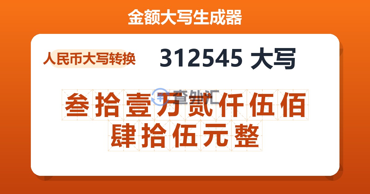312545大写 叁拾壹万贰仟伍佰肆拾伍元整