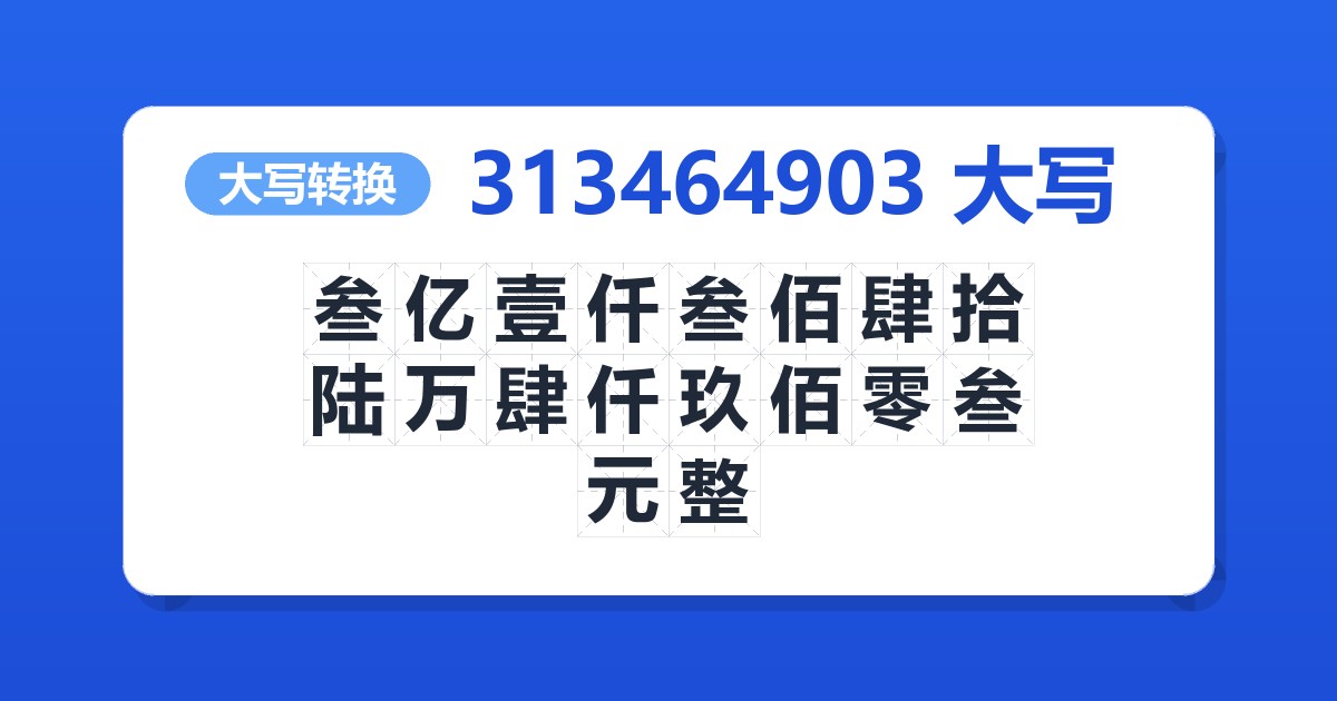 313464903大写 叁亿壹仟叁佰肆拾陆万肆仟玖佰零叁元整