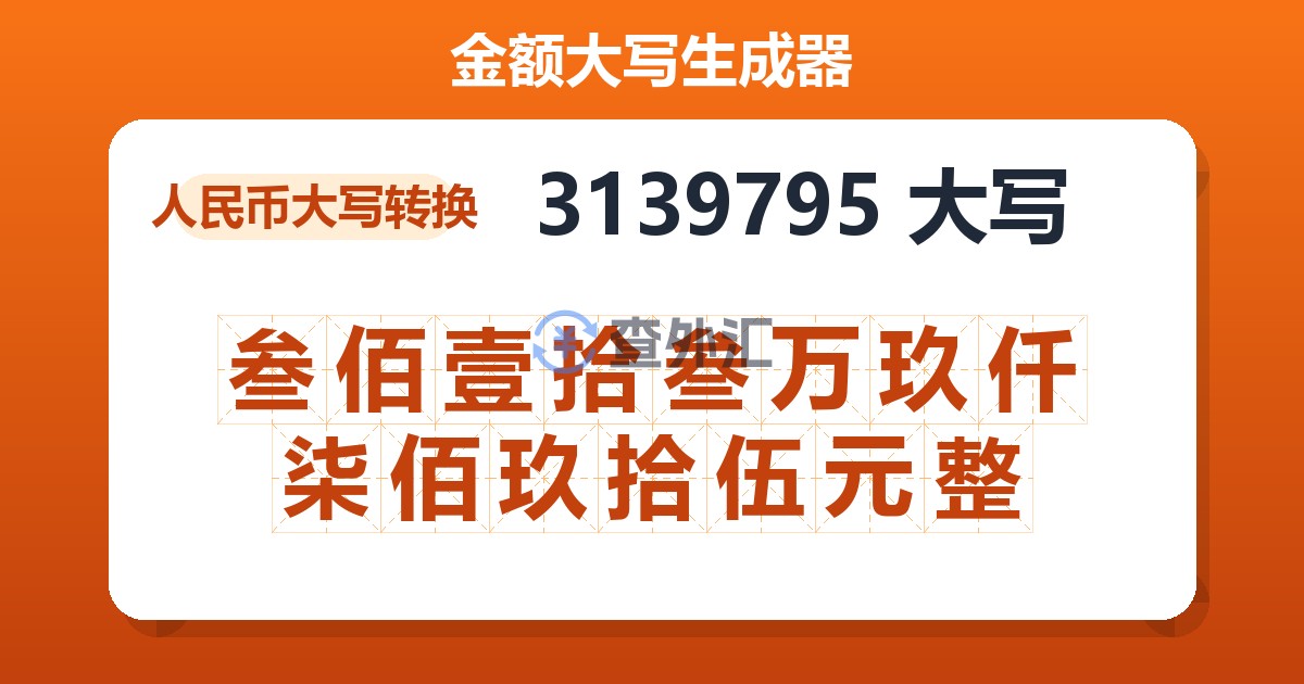 3139795大写 叁佰壹拾叁万玖仟柒佰玖拾伍元整