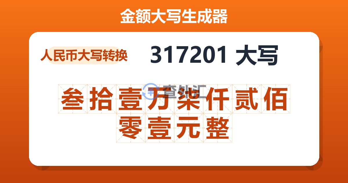 317201大写 叁拾壹万柒仟贰佰零壹元整
