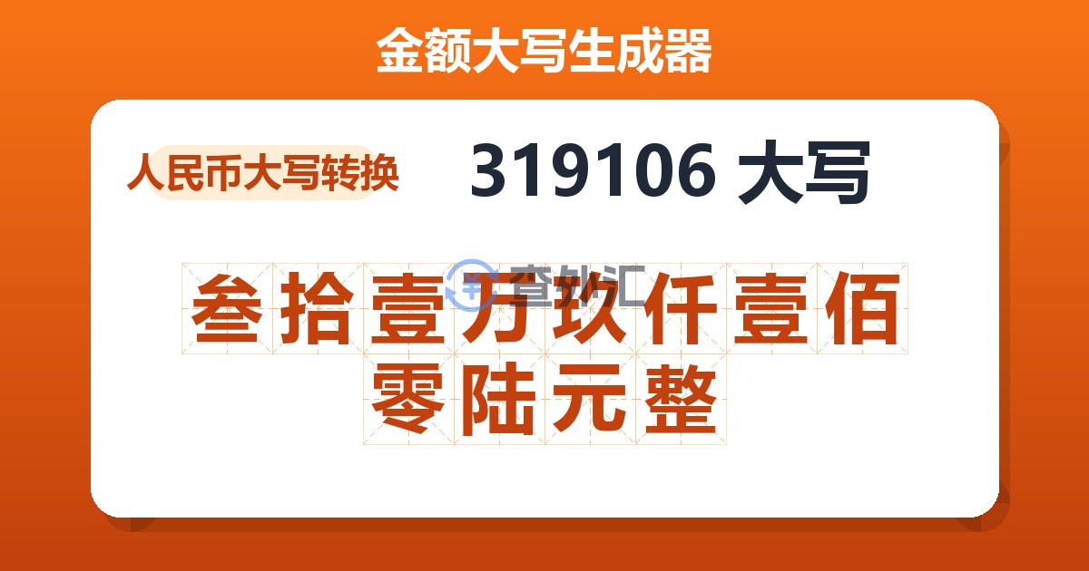 319106大写 叁拾壹万玖仟壹佰零陆元整
