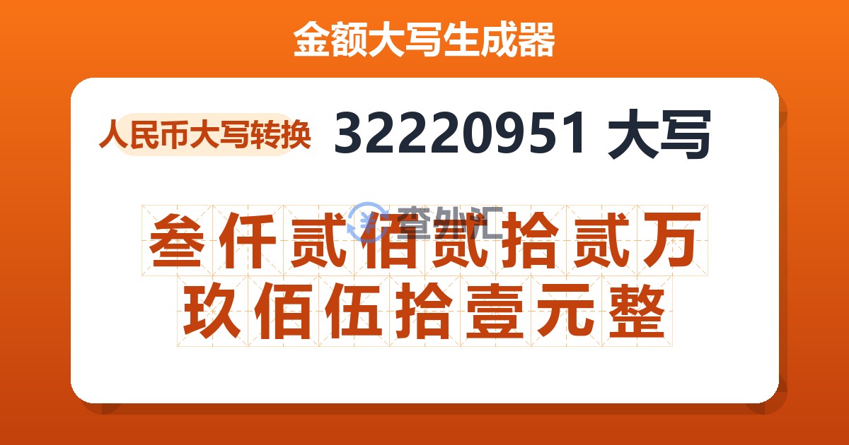 32220951大写 叁仟贰佰贰拾贰万玖佰伍拾壹元整