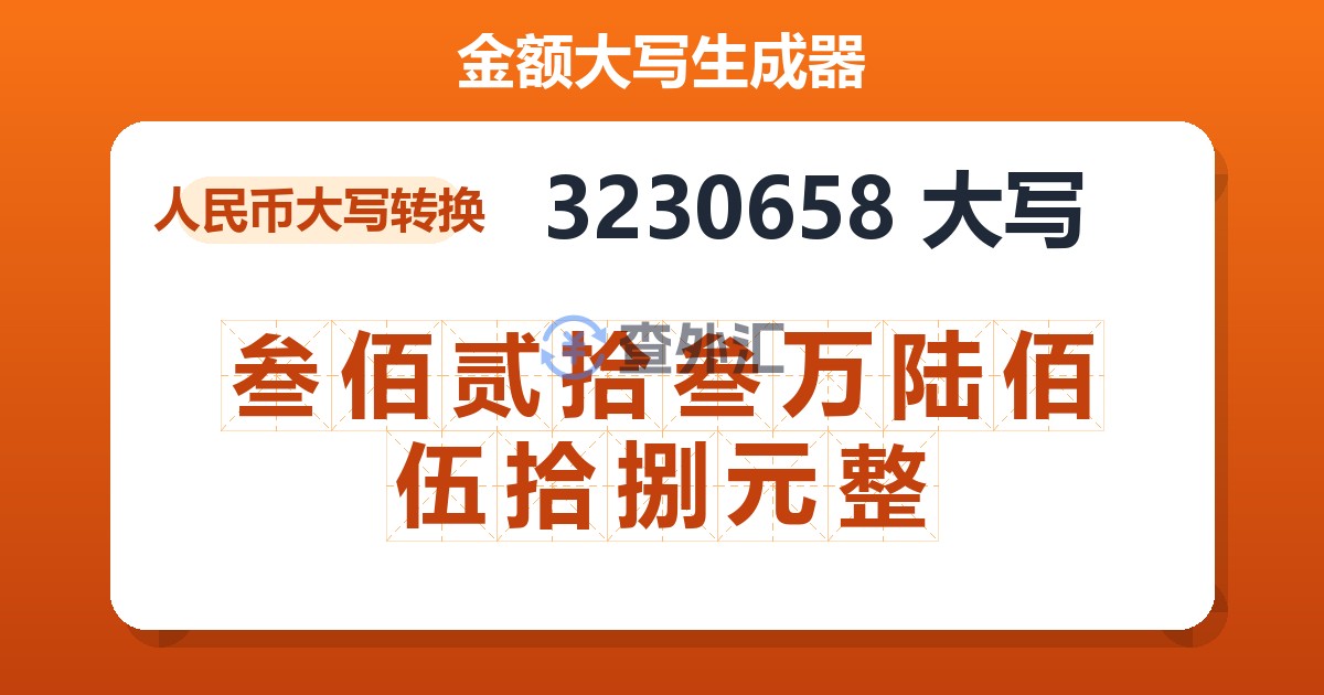 3230658大写 叁佰贰拾叁万陆佰伍拾捌元整