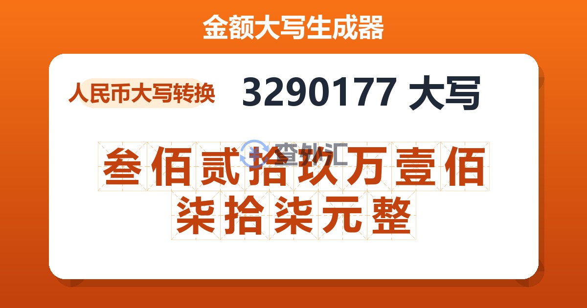 3290177大写 叁佰贰拾玖万壹佰柒拾柒元整