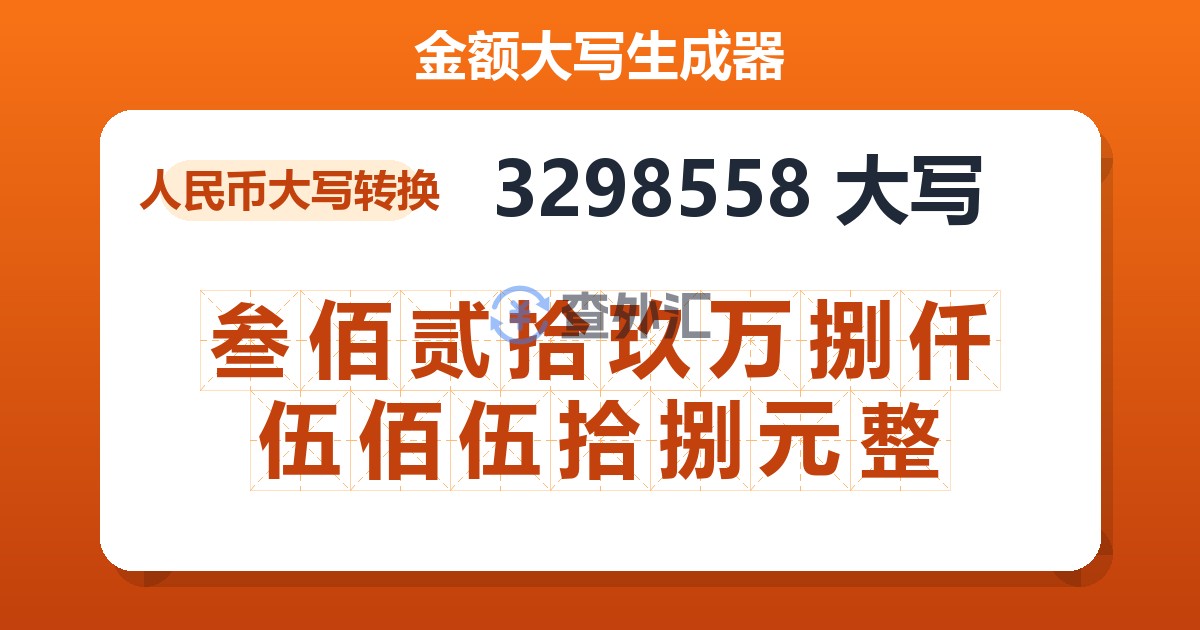 3298558大写 叁佰贰拾玖万捌仟伍佰伍拾捌元整