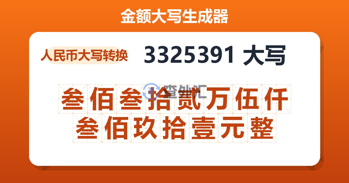 3325391大写 叁佰叁拾贰万伍仟叁佰玖拾壹元整