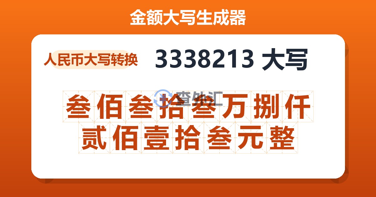 3338213大写 叁佰叁拾叁万捌仟贰佰壹拾叁元整