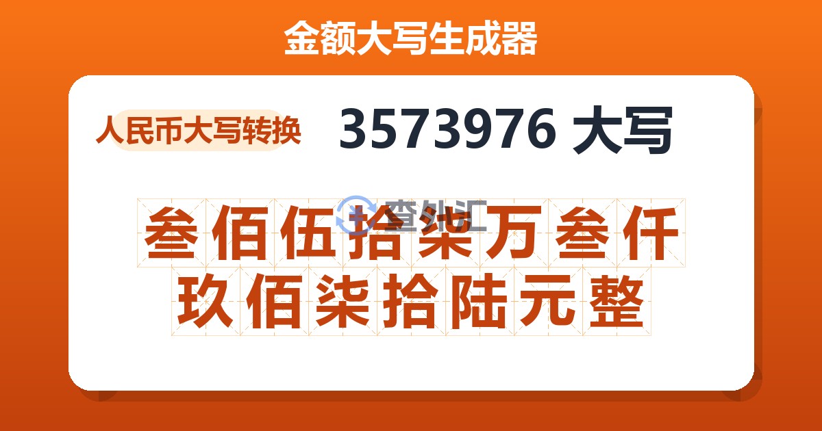 3573976大写 叁佰伍拾柒万叁仟玖佰柒拾陆元整